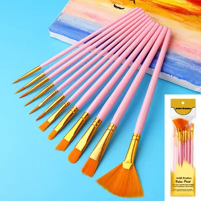 Grenzüberschreitende Amazon Pinselset mit 12/13/15 Stück, Kunststoffschaft, Nylonborsten, Aquarell- und Acrylpinsel, Linierpinsel - 12