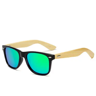 Square Retro Sunglasses with Bamboo Legs and Rivets, Driving Style - 11