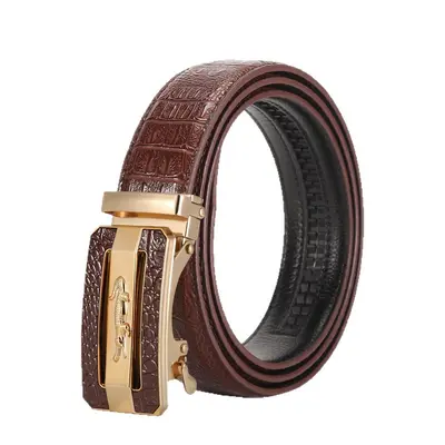 New Crocodile Logo Automatic Buckle Crocodile Texture Leather Belt Men's Business Formal Wear Durable Multi-Color Versatile Cowhide Waist Belt - 6