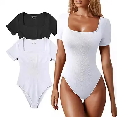 Kadın Kare Yaka Kısa Kollu Fitilli Dar Tulum, Yaz Modeli