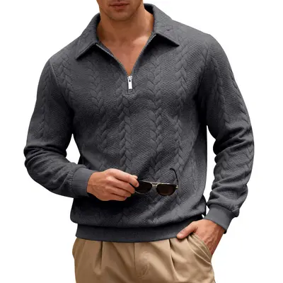Men's Textured Zip-Up POLO Sweatshirt, Plus Size - 10