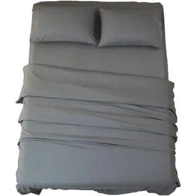 Solid Color Three-Piece Bed Skirt Set with Pillowcase and Dust Cover - 1