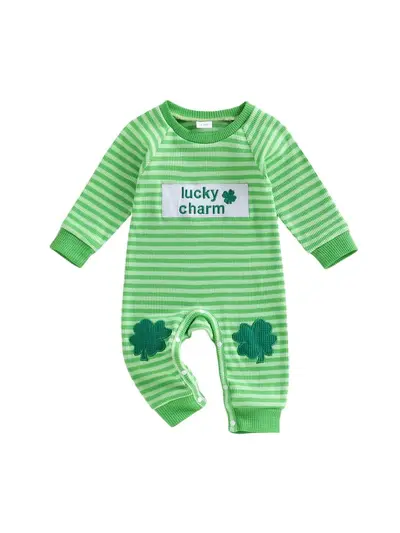 Baby Boys' Long-Sleeve Striped Shirt with Embroidered Four-Leaf Clover Letters
