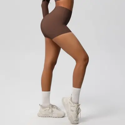Solid Color Double-Sided Brushed High-Waist Butt-Lifting Women's Yoga Shorts, Running and - 5
