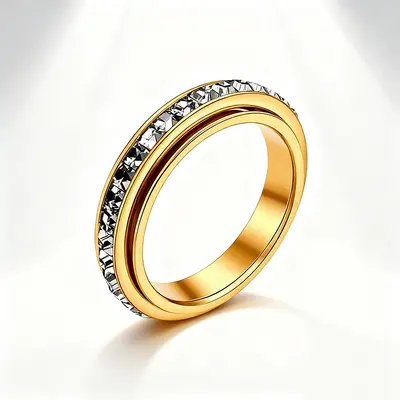 4MM Single-Row Square Diamond Rotating Titanium Steel Ring, Starry Sky Couple Rings - 8