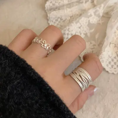 925 sterling silver open design women's ring - 4