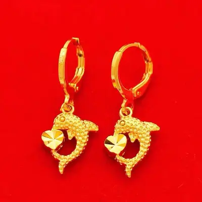Vietnam sand gold earrings, heart and water drop design - 11