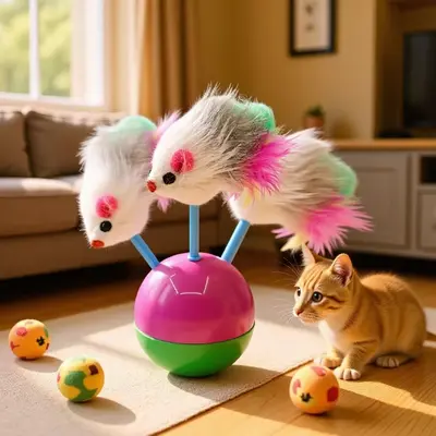 Cat tumbler toy, plush mouse, interactive - 4