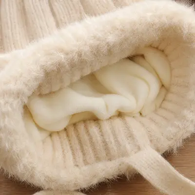 Korean-Style 3D Cat Ear Knit Hat for Women, Soft and Warm