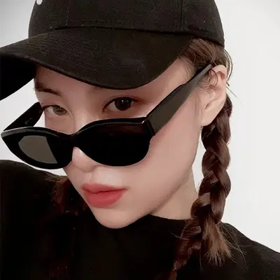 Black Small-Frame Cat-Eye Sunglasses, Personalizable Frame - 5