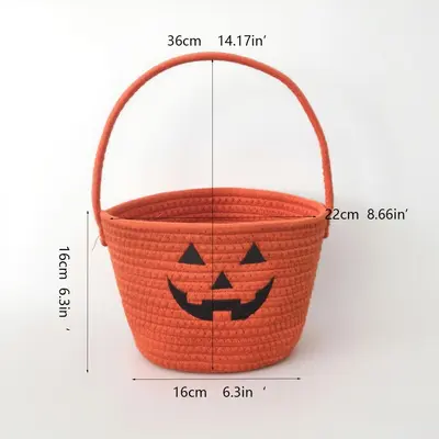 Manufacturer Direct Sale Cross-Border New Children's Halloween Storage Basket Handheld Candy Gift Cotton Rope Storage Bin Toy Basket