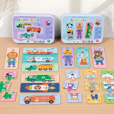 Çocuk puzzle seti demir kutu 3-4-5-6 yaş ulaşım hayvan