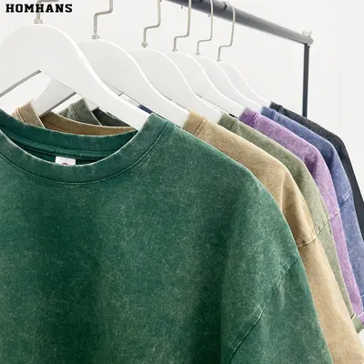 Washed Unisex Crew Neck T-Shirt, 220g Combed Cotton, Retro Loose Fit
