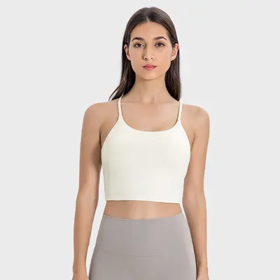 Women's Yoga Top with Chest Pads and Thin Straps, Open Back Sports Bra Vest - 13
