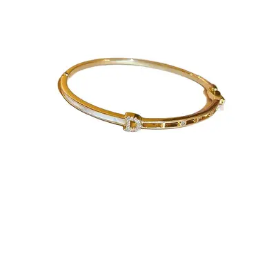 French-style zirconia geometric open bangle bracelet for women