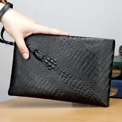 Herren-Clutch aus Rindsleder, Krokodilmuster - 5
