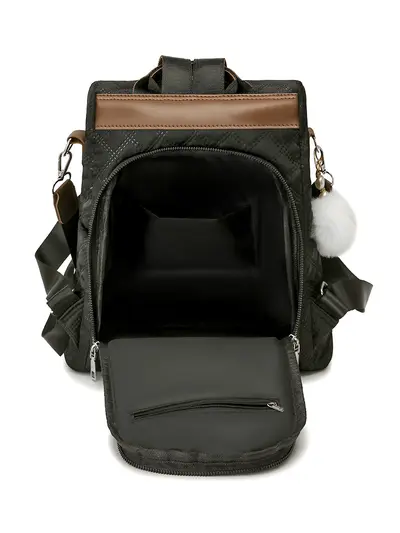 Women's Diamond-Quilted Embroidered Backpack, Anti-Theft, Large Capacity - 6
