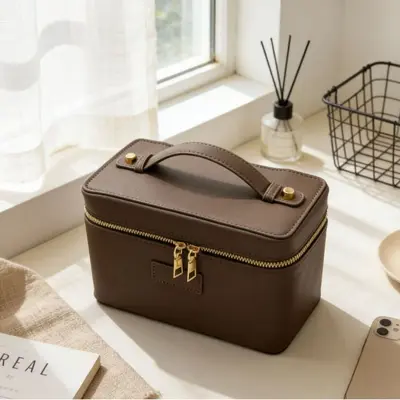 PU Leather Portable Makeup Bag with Compartments, Large Capacity - 4