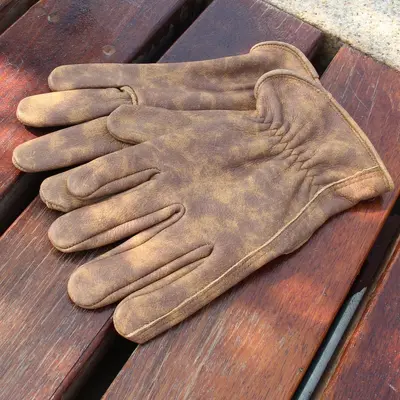 Retro Batik Kahverengi Sığır Derisi Motosiklet Eldiveni