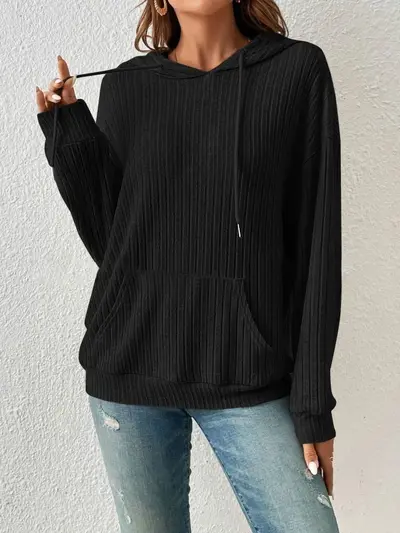 Women's Hooded Sweatshirt, Ribbed Knit, Kangaroo Pocket