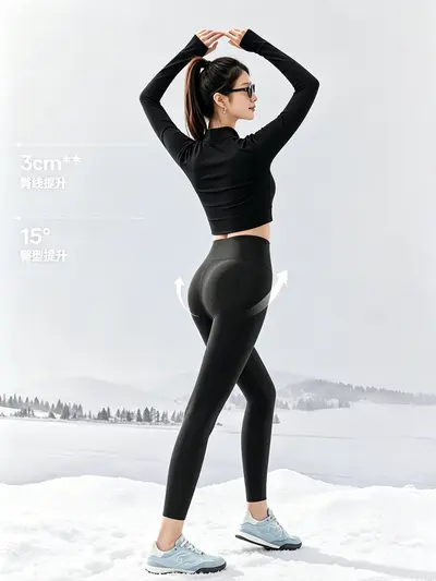 Shark leggings women, high elastic, belly control, fleece lined - 3