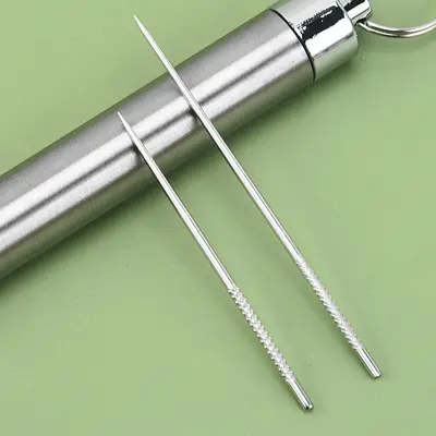 304 Stainless Steel Toothpick Set, Dental Floss, Portable Storage Tube