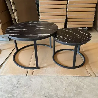 2-in-1 Round Wooden Coffee Table, Walnut Color - 9