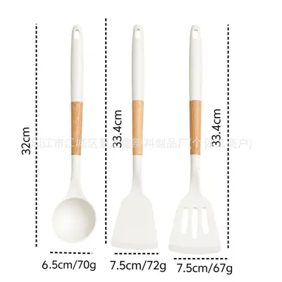 Rutschfeste Silikon-Kochbesteck-Set mit Holzgriff, Küchentools Kochbesteck-Set, Wok-Spatel, Suppenkelle, Siebkelle-Set