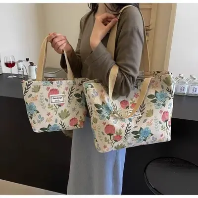 Large Capacity Women's Canvas Tote Bag Single Shoulder Commuter Handbag - 10