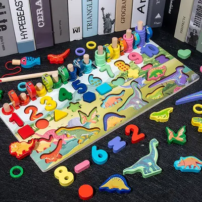 Dinozor Ahşap Mantık Yapbozu, 1-2 Yaş Erken Eğitim Yapı Blokları