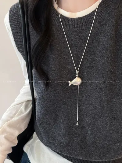 Adjustable zircon snowflake pendant long sweater chain necklace - 12