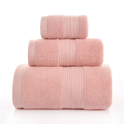 Bathroom towel set, three pieces, 100% cotton, thick and absorbent - 11