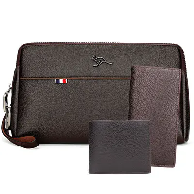 Men's Clutch Bag with Combination Lock, Litchi Grain Soft Leather - 9