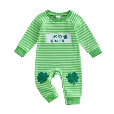 Baby Boys' Long-Sleeve Striped Shirt with Embroidered Four-Leaf Clover Letters