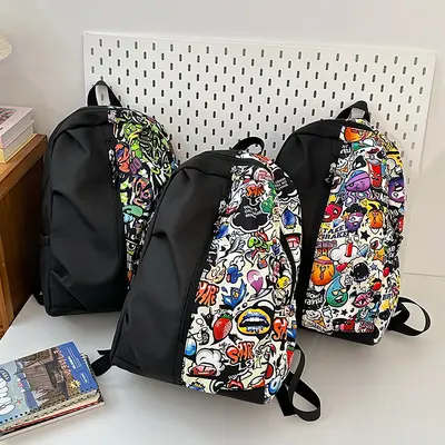 Boys' Graffiti Backpack, American Style Junior High Schoolbag - 3