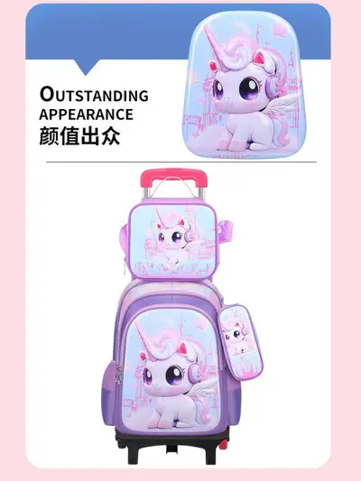 New 3D leather primary school student nylon fabric three-piece set children's backpack school bag export lunch bag factory ready stock