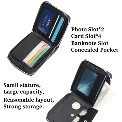 Erkek Kısa Fermuarlı Cüzdan, Büyük Kapasiteli, Çok Kartlık, Retro Bozuk Para Bölmeli - 3