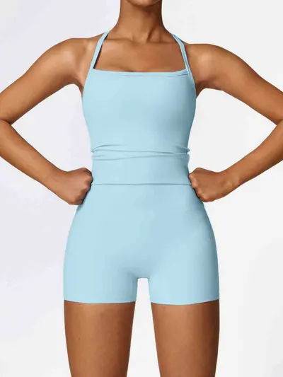 Fitness Two-Piece Set Nude-Feel Quick-Dry Tight Yoga Set Fashion Cross Strap Shorts Lifting Tummy-Control Hip-Lifting Women