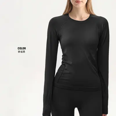 Women's Seamless Knit Long-Sleeve Running and Pilates Top, Quick-Dry - 10
