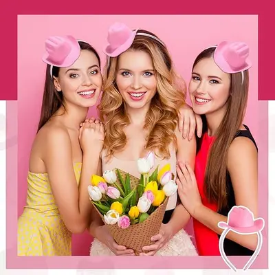 Pink Cowboy Hat with Light Headband, Festival Costume - 3