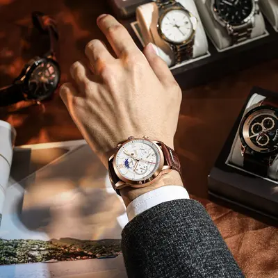 LIGE quartz chronograph watch waterproof luminous