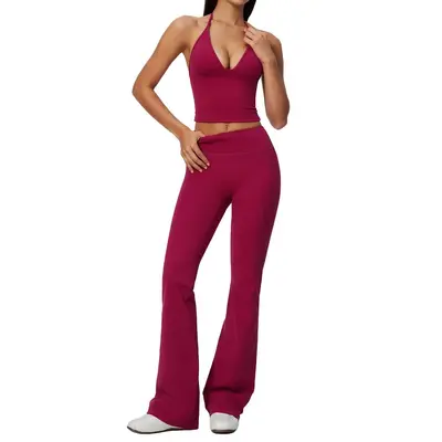 Halter Neck Fake Two-Piece Fitness Set, Mid-Sleeve, High-Stretch Breathable Pilates Yoga T