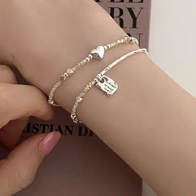 Gümüş kalp bilezik, minimalist tasarım, çift hediyesi