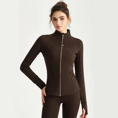Damen Yoga-Jacke mit Daumenlöchern und Stehkragen - 8