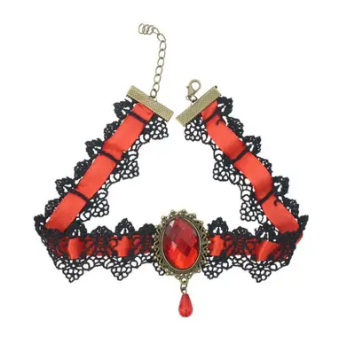 Vintage Gemstone Lace Necklace for Halloween Masquerade Party