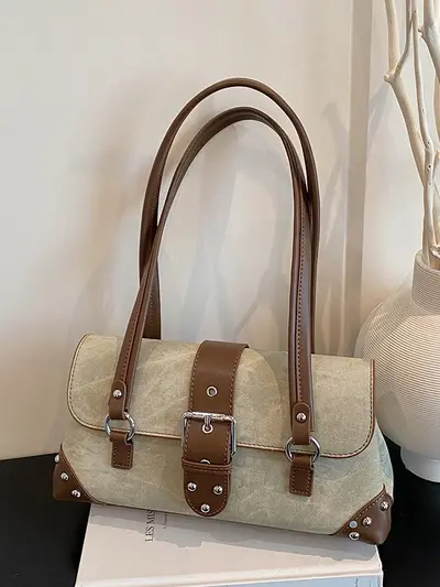 Modische Damen-Schultertasche mit Schnappverschluss, koreanischer Stil, schlicht - 5