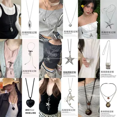 Koreanische Silber-Kreuzkette, Punk Y2K, langes Halsband - 2