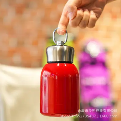Mini Stainless Steel Thermos Cup 304 with Carry Ring, Portable Outdoor Water Bottle - 3