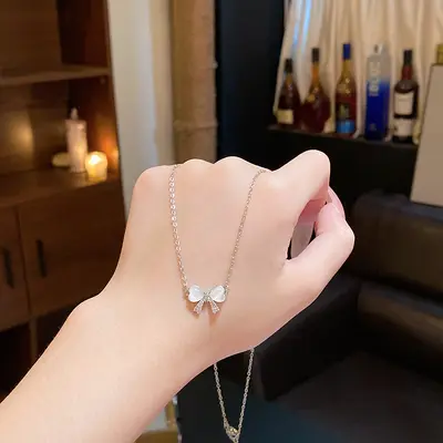 Lightweight luxury niche high-end titanium steel necklace elegant micro inlaid zirconia bridge bone chain fashion versatile temperament internet celebrity pendant - 13
