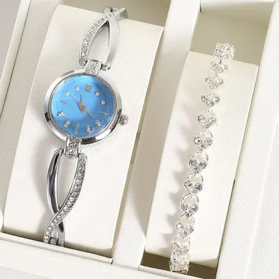 Diamond women's watch set with small dial and bracelet
